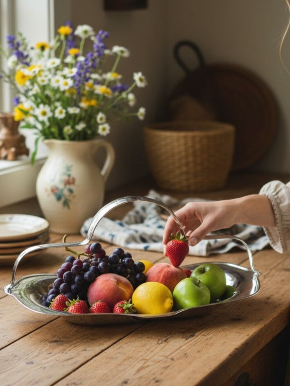 Vintage Farberware Silver Plate‎ Basket with Folding Engraved Handle Ca. 1960s
